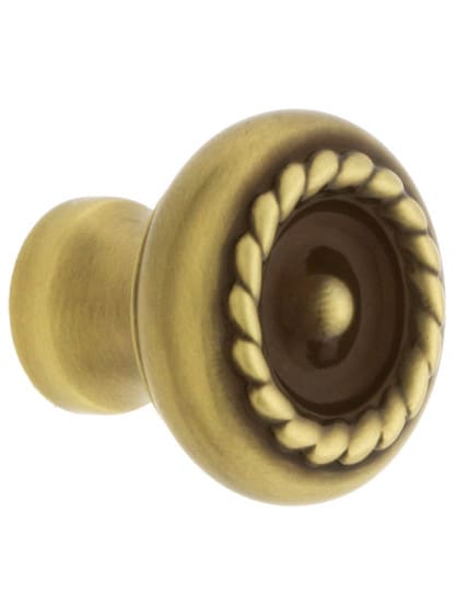 Small Rope Design Cabinet Knob - 1 1/8 inch Diameter in Antique Brass.
